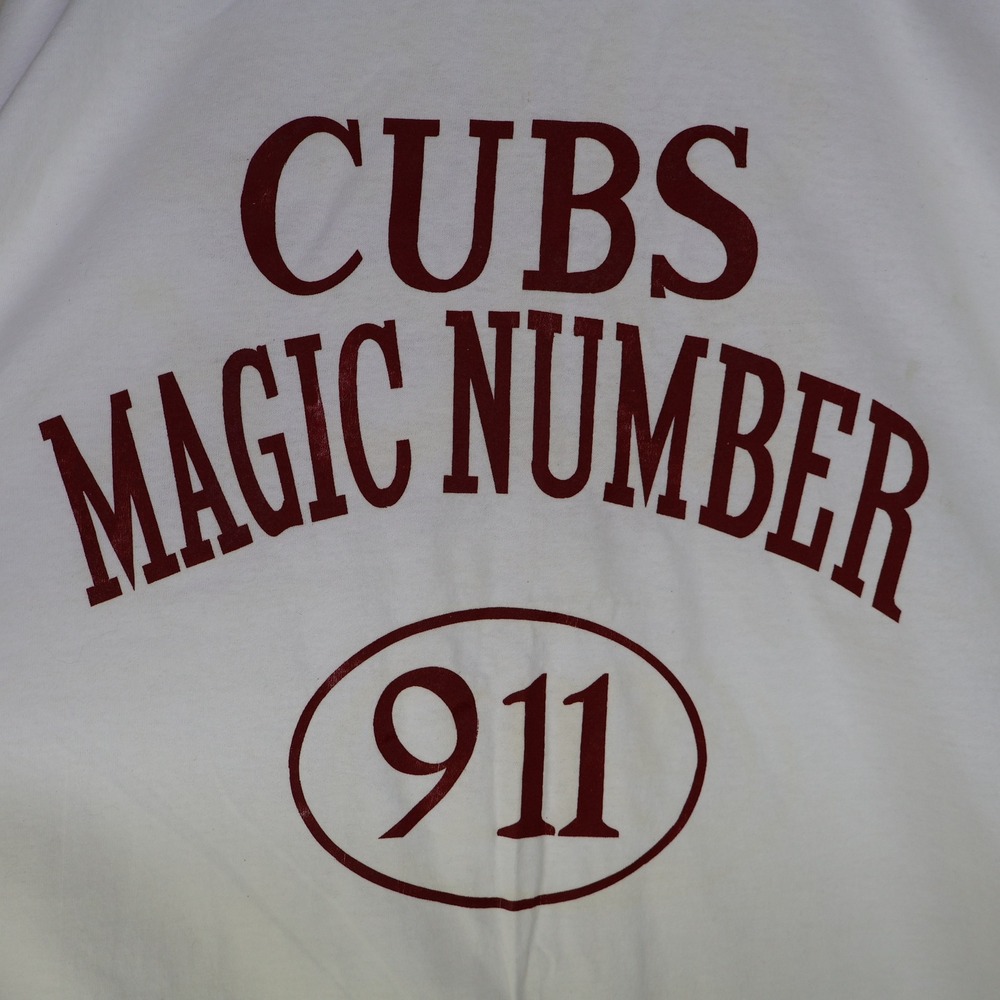 Vintage 90s Chicago Cubs Magic Number 911 T-Shirt XXL White Cotton Cubs Suck Tee - Picture 3 of 16